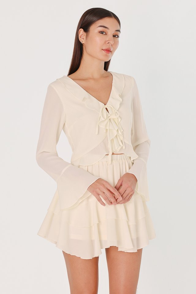 QUINN CHIFFON RUFFLE RIBBON SLEEVE TOP (CHAMPAGNE)