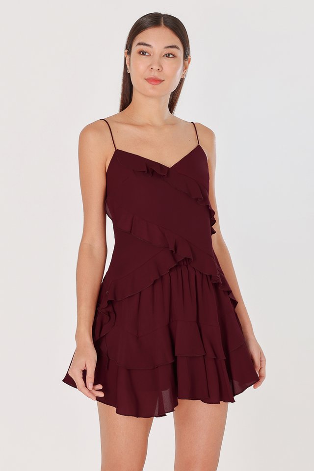 QUINN CHIFFON RUFFLE SKORTS (WINE)