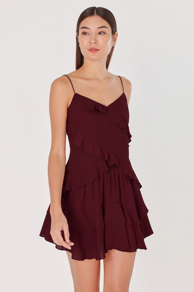 QUINN CHIFFON RUFFLE SKORTS (WINE)