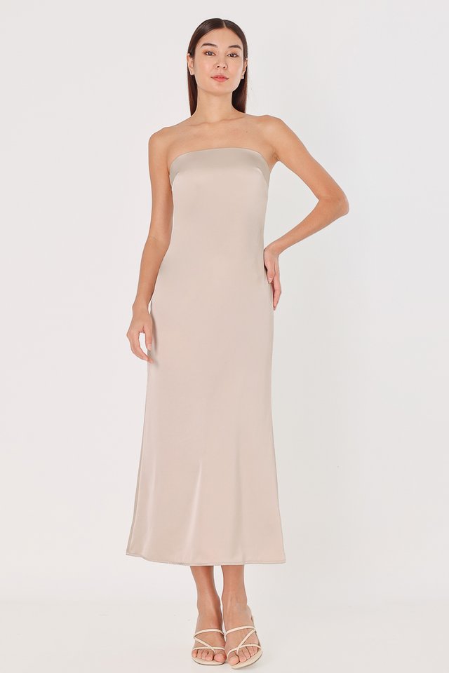 MABEL PADDED SATIN BACK SLIT TWO-WAY COLUMN MAXI DRESS (CHAMPAGNE)