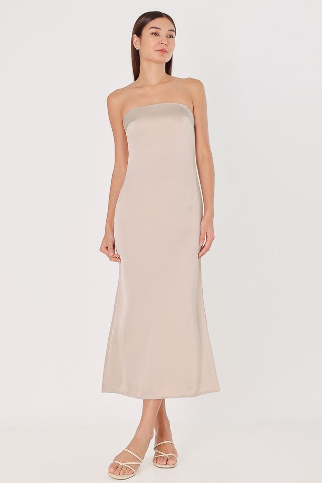 MABEL PADDED SATIN BACK SLIT TWO-WAY COLUMN MAXI DRESS (CHAMPAGNE)