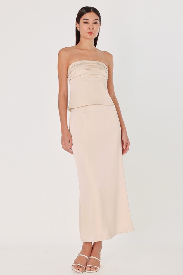 GEORGINE SATIN BACK SLIT MAXI SKIRT (CHAMPAGNE)