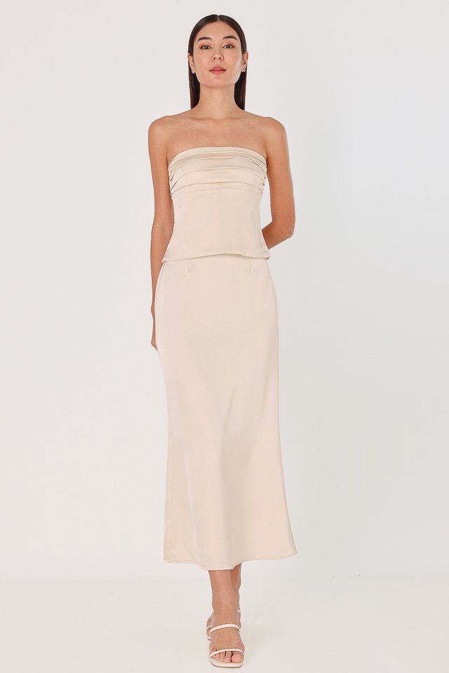 GEORGINE SATIN BACK SLIT MAXI SKIRT (CHAMPAGNE)