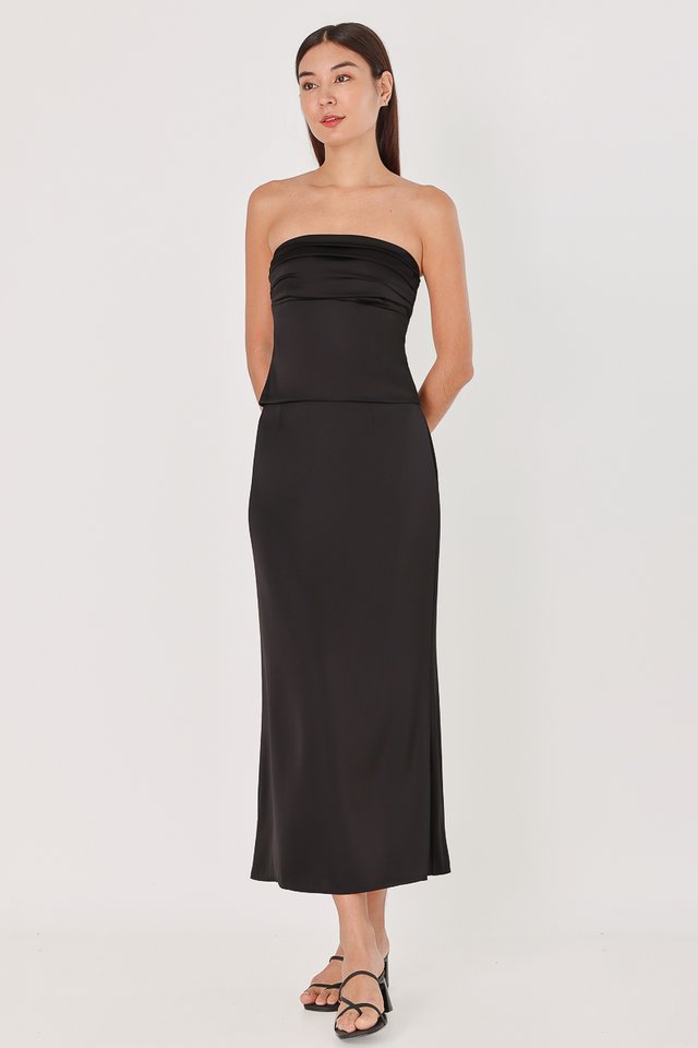 GEORGINE SATIN BACK SLIT MAXI SKIRT (BLACK)