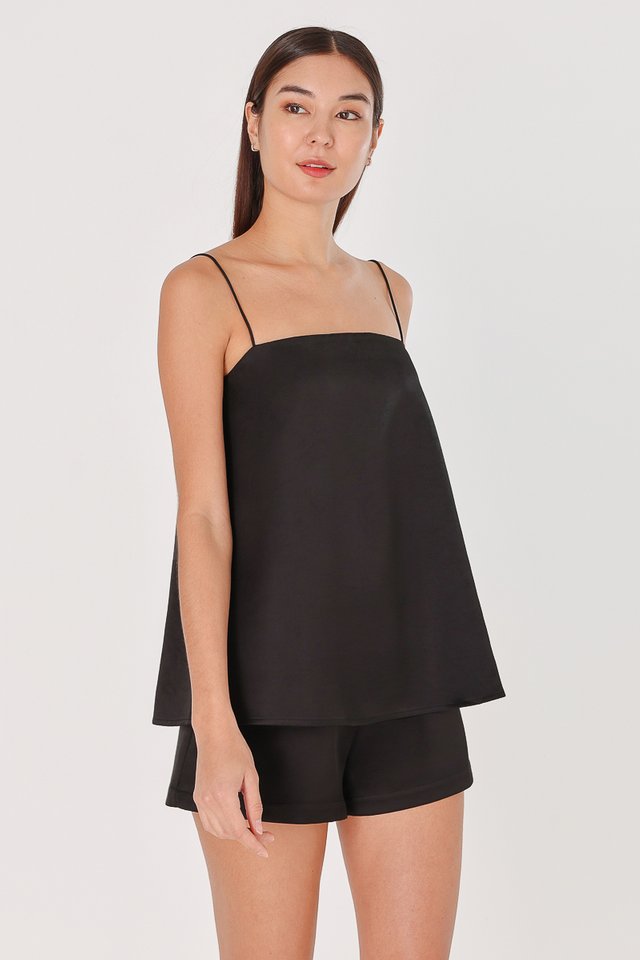 LORRAINE SATIN LONGLINE CAMI TOP (BLACK)