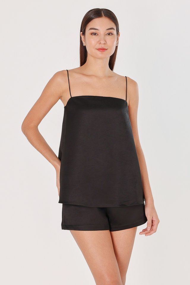 LORRAINE SATIN LONGLINE CAMI TOP (BLACK)