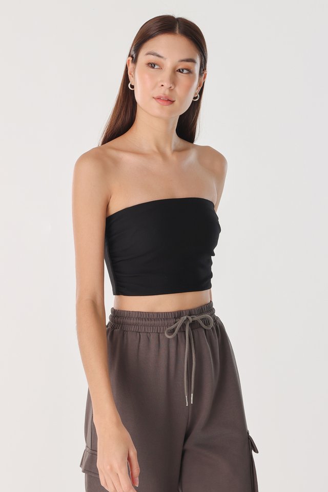 NALIA PADDED SIDE RUCHED 2-WAY TOP (BLACK)