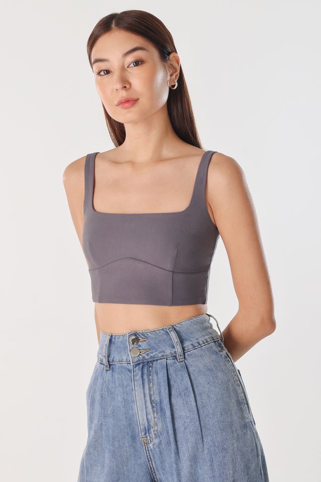 ZYA THICK STRAP PADDED SQUARE NECK TOP (GUNMETAL)