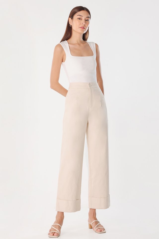 KADY COTTON CUFFED STRAIGHT LEG PANTS (BIRCH)