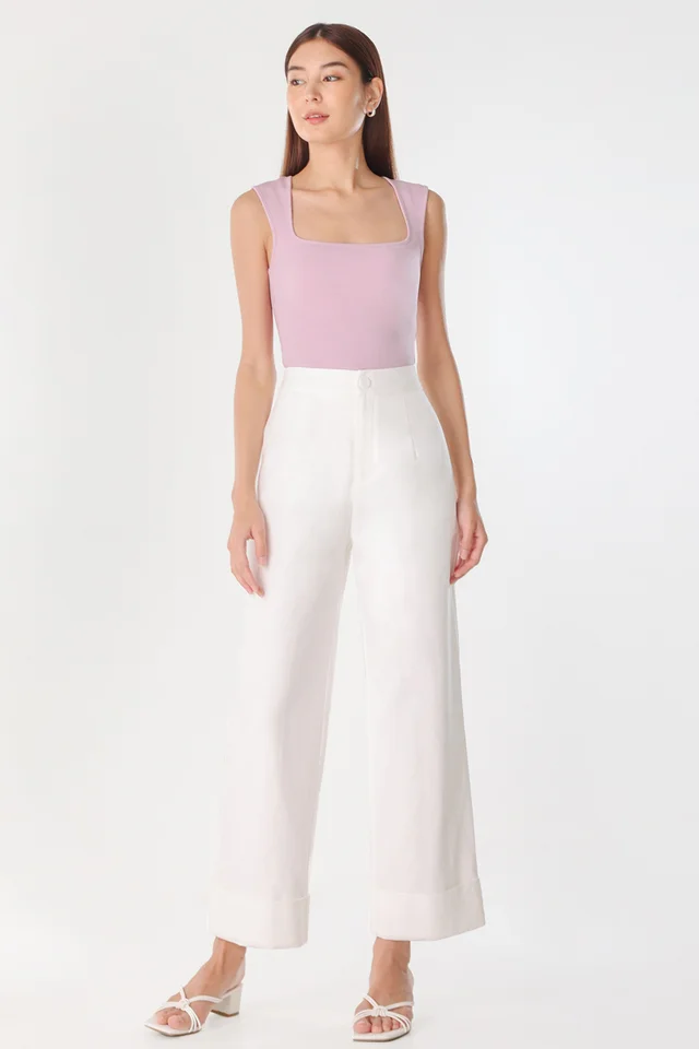 KADY COTTON CUFFED STRAIGHT LEG PANTS (WHITE)