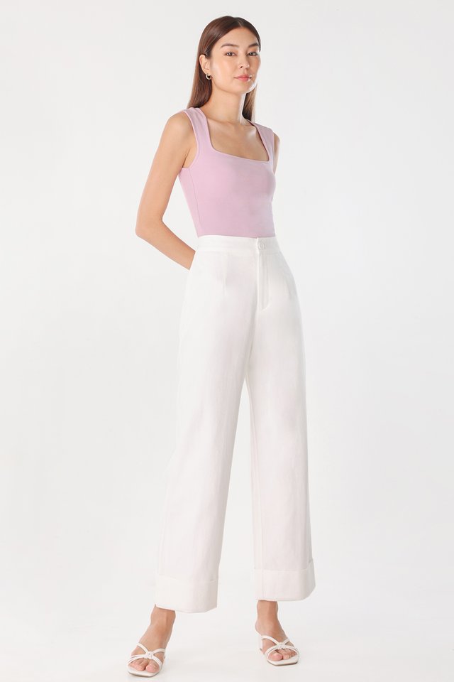 KADY COTTON CUFFED STRAIGHT LEG PANTS (WHITE)