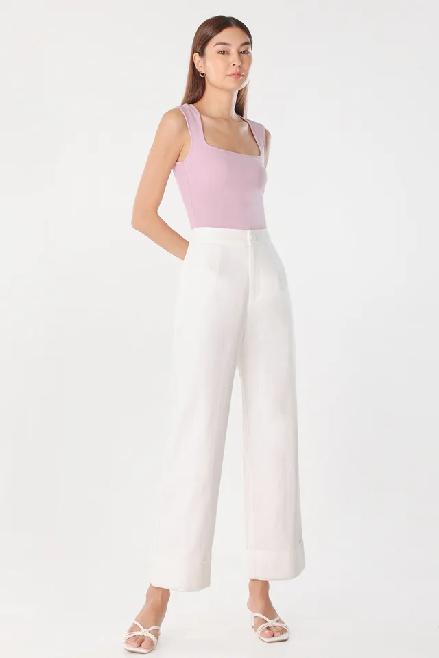 KADY COTTON CUFFED STRAIGHT LEG PANTS (WHITE)