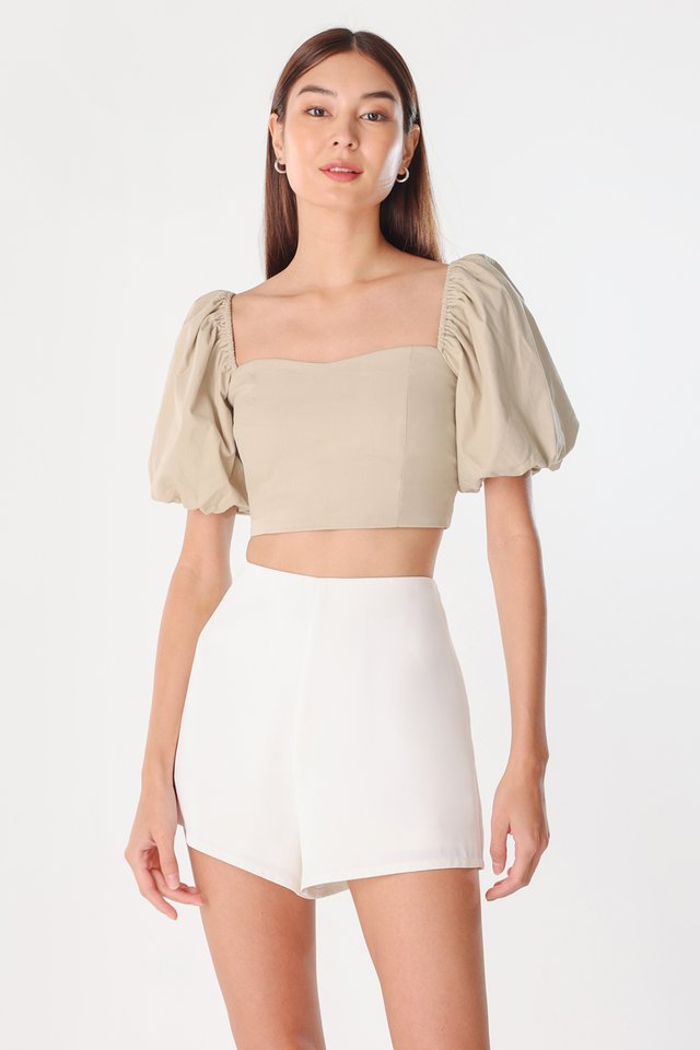 VELDA PUFF SLEEVE PADDED SWEETHEART TOP (LINEN)