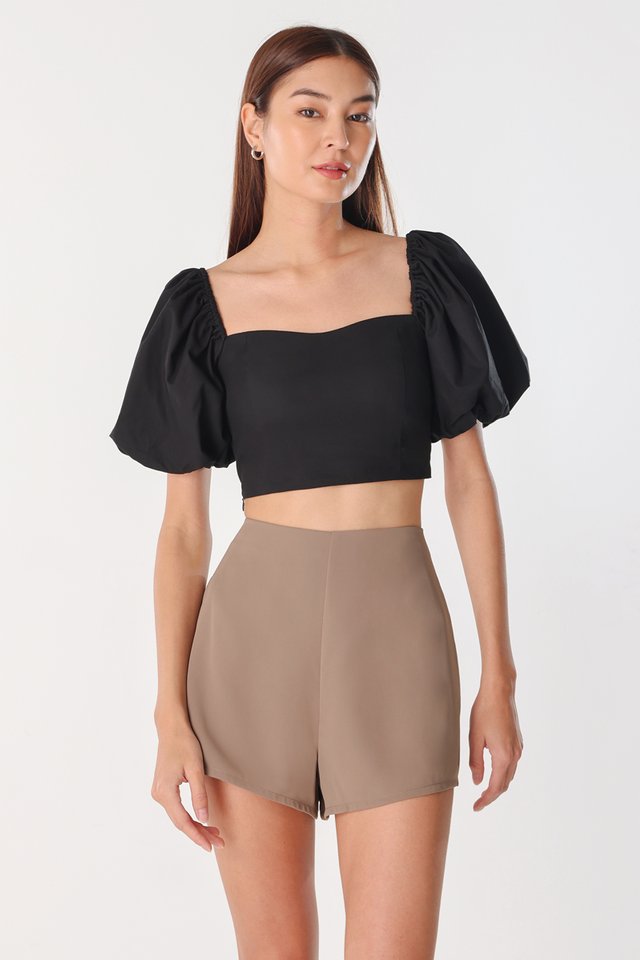 VELDA PUFF SLEEVE PADDED SWEETHEART TOP (BLACK)