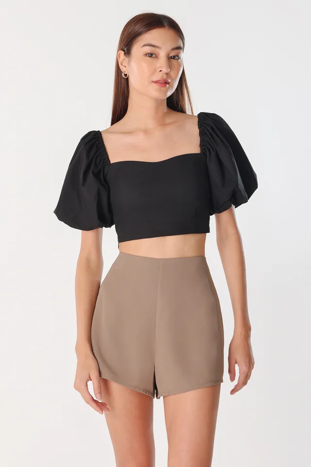 VELDA PUFF SLEEVE PADDED SWEETHEART TOP (BLACK)