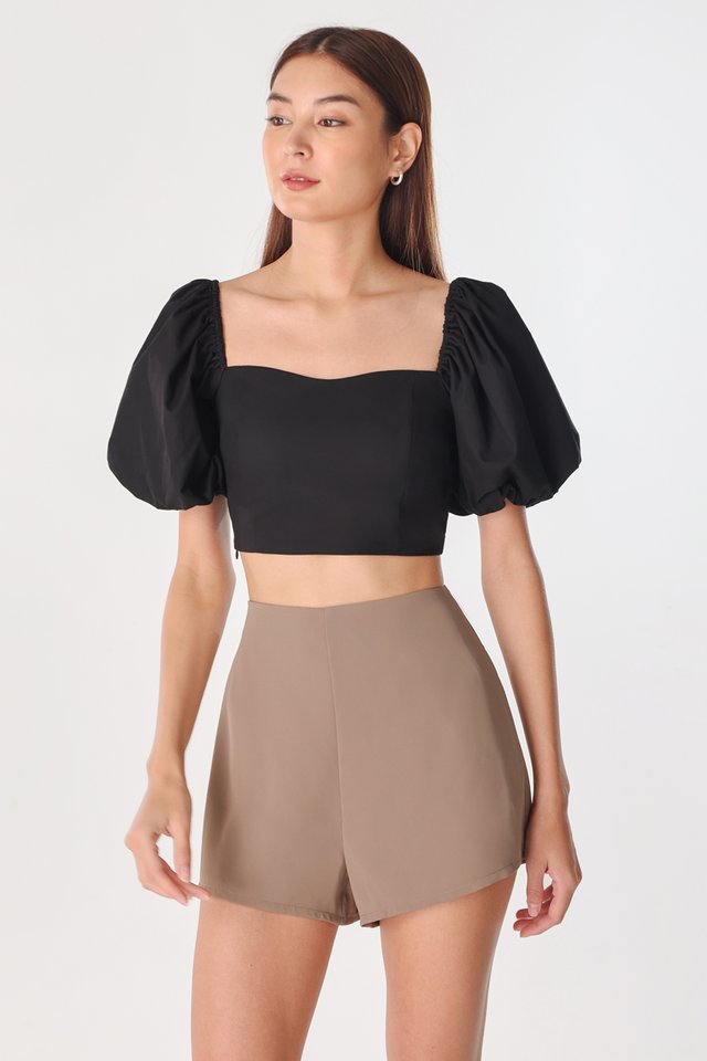 VELDA PUFF SLEEVE PADDED SWEETHEART TOP (BLACK)