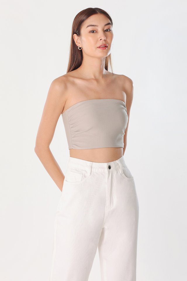 NALIA PADDED SIDE RUCHED 2-WAY TOP (STONE)