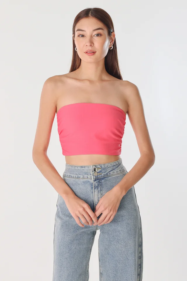 NALIA PADDED SIDE RUCHED 2-WAY TOP (HOT PINK)