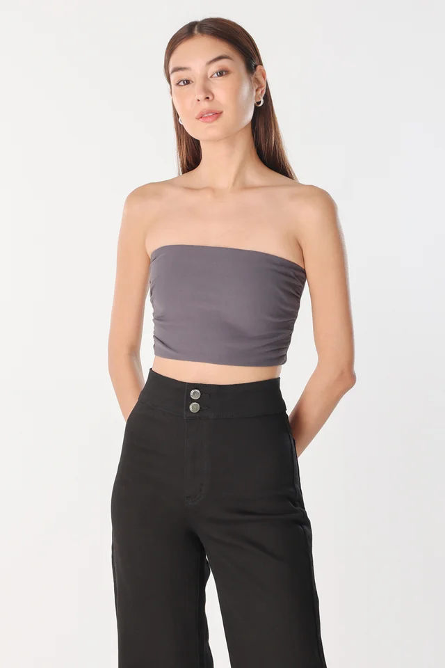 NALIA PADDED SIDE RUCHED 2-WAY TOP (GUNMETAL)