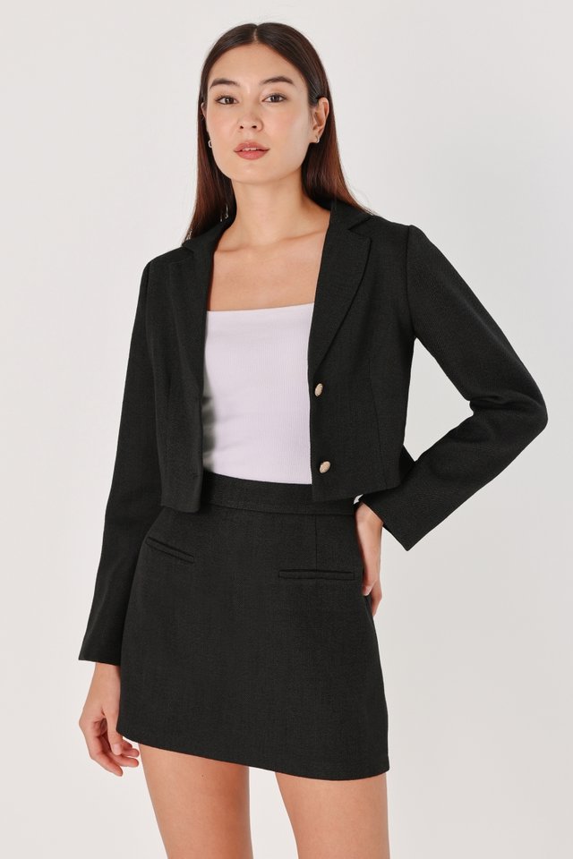 FRANCESCA TWEED COLLARED BUTTON BLAZER (BLACK)