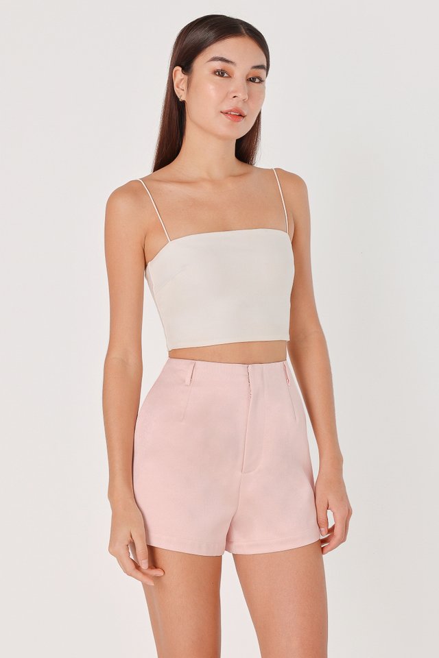 LORRAINE SATIN SLANT HEM BASIC SHORTS (NUDE PINK)