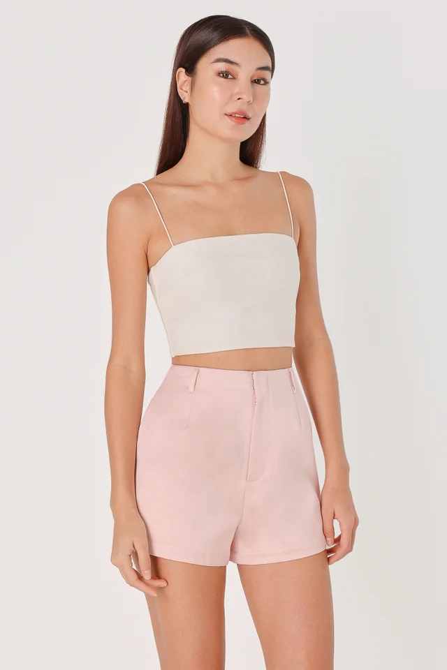 LORRAINE SATIN SLANT HEM BASIC SHORTS (NUDE PINK)
