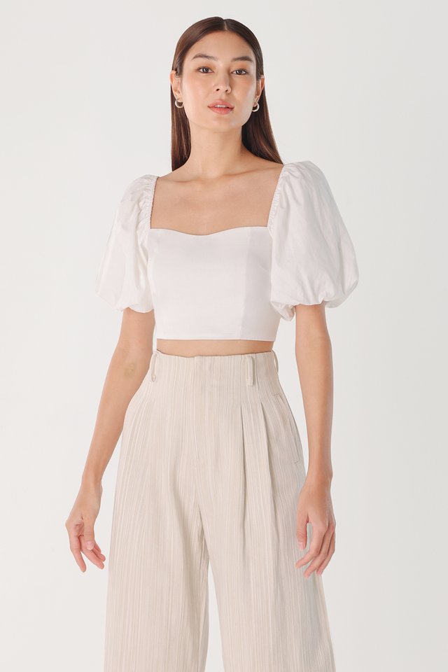 VELDA PUFF SLEEVE PADDED SWEETHEART TOP (WHITE)