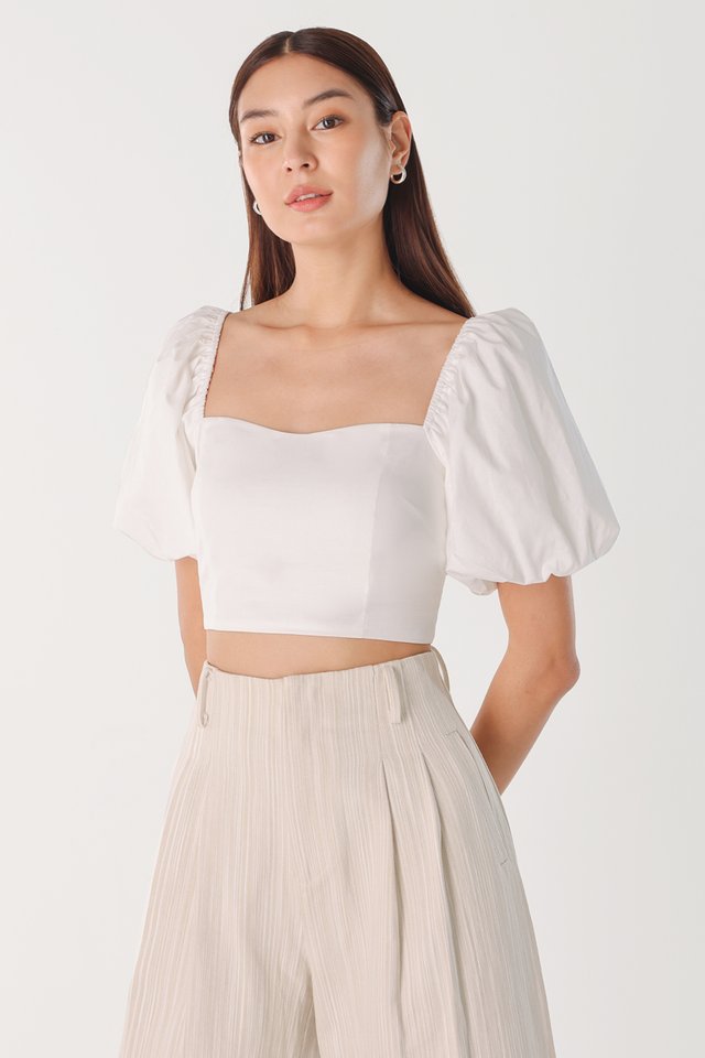 VELDA PUFF SLEEVE PADDED SWEETHEART TOP (WHITE)