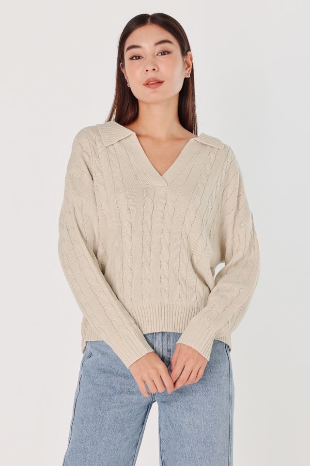 REESE COLLARED CABLE KNIT SWEATER (OAT)