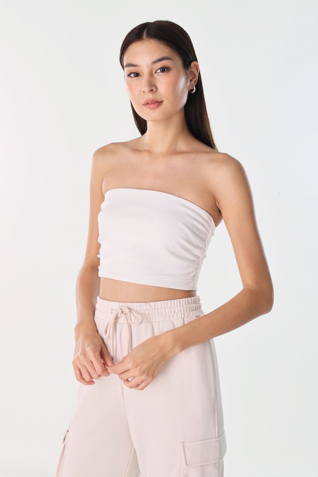 NALIA PADDED SIDE RUCHED 2-WAY TOP (WHITE)