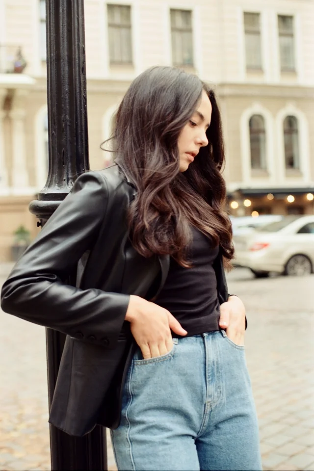 FRANCINE FAUX LEATHER BLAZER (BLACK)