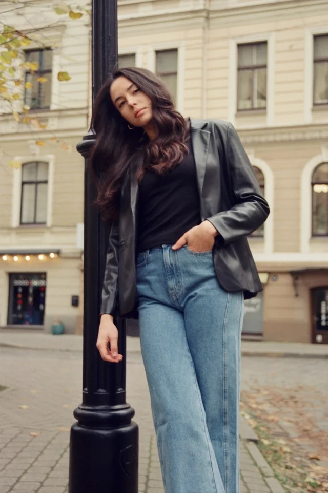 FRANCINE FAUX LEATHER BLAZER (BLACK)