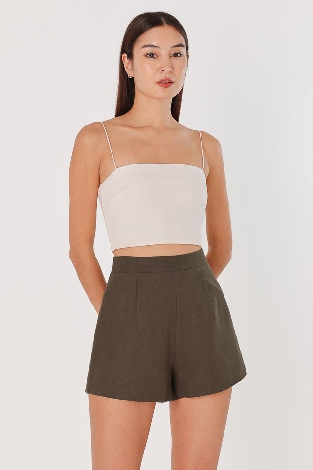 JOSETTE LINEN BASIC SHORTS (OLIVE BROWN)