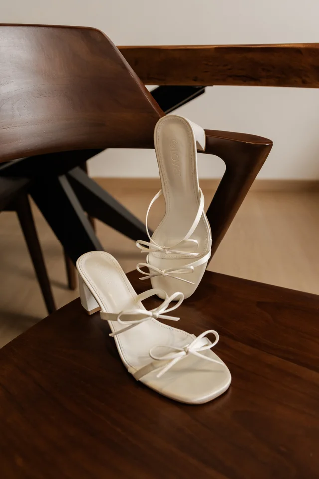 DAWN SATIN DOUBLE RIBBON STRAP HEELS (WHITE)
