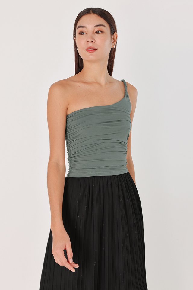 ALZA PADDED RUCHED TOGA TOP (ASH GREEN)