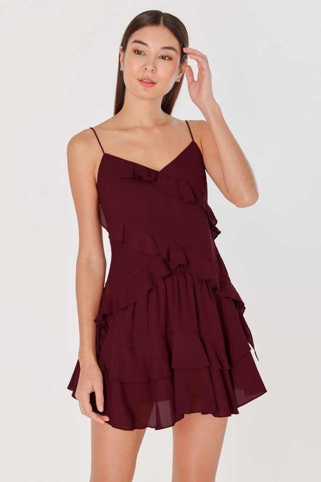 QUINN CHIFFON RUFFLE DRAPE TOP (WINE)