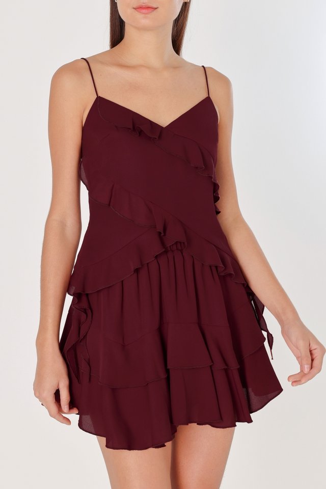 QUINN CHIFFON RUFFLE DRAPE TOP (WINE)