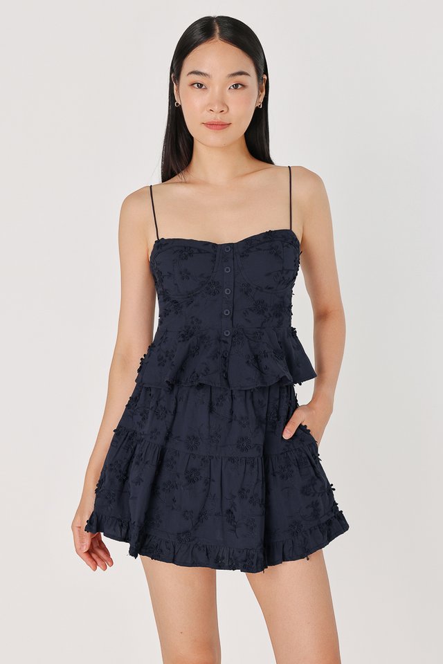 AYUMI PADDED FLORAL EMBROIDERED CORSET BUSTIER TOP (OXFORD NAVY)