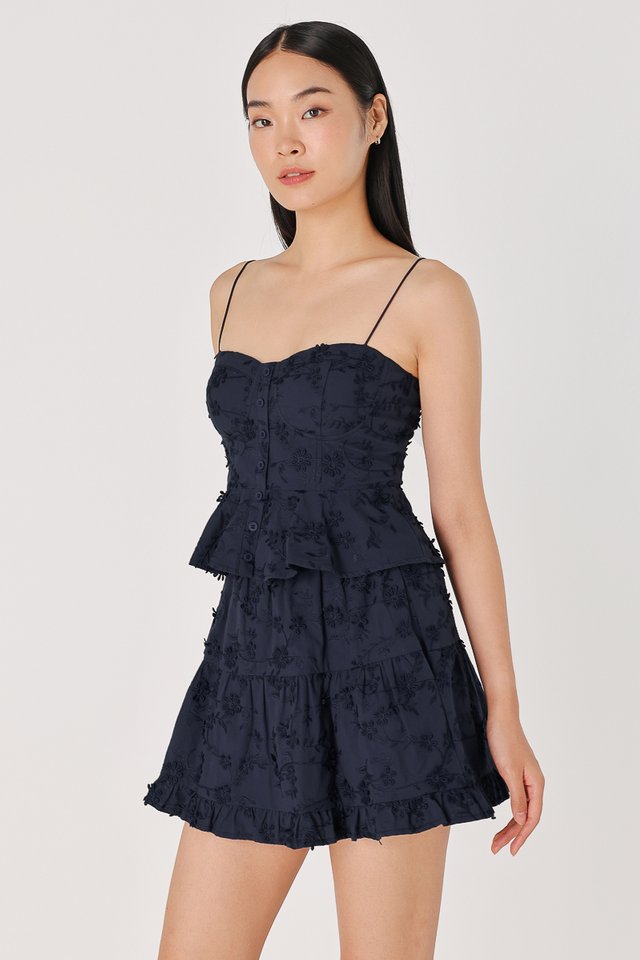 AYUMI PADDED FLORAL EMBROIDERED CORSET BUSTIER TOP (OXFORD NAVY)