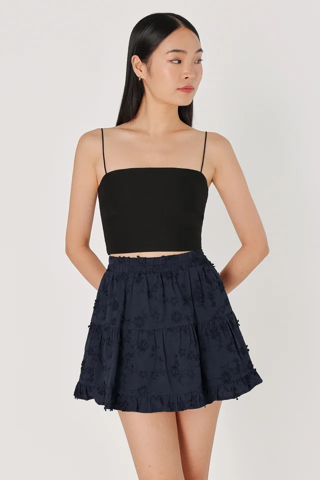AYUMI FLORAL EMBROIDERED RUFFLE SKORTS (OXFORD NAVY)