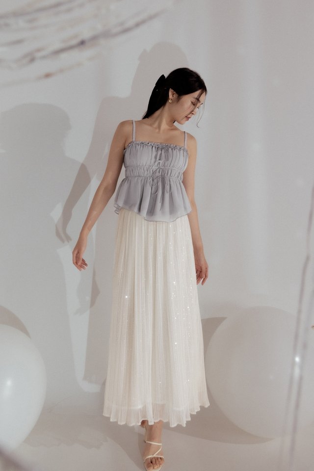 STARLYN SEQUIN PLEATED MIDAXI SKIRT (CHAMPAGNE)