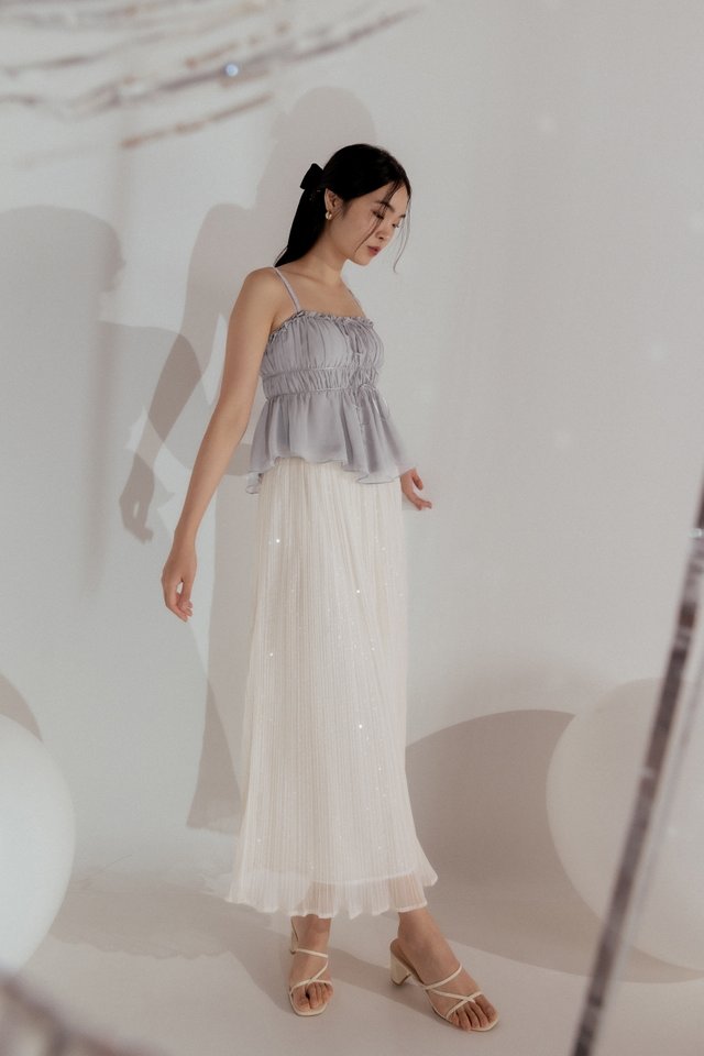 STARLYN SEQUIN PLEATED MIDAXI SKIRT (CHAMPAGNE)