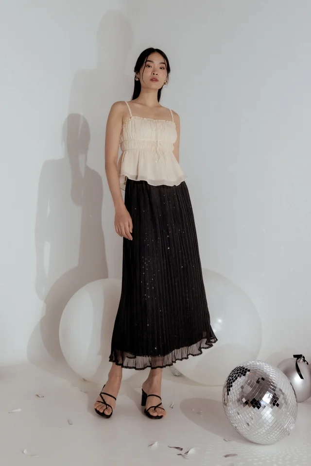 STARLYN SEQUIN PLEATED MIDAXI SKIRT (BLACK)