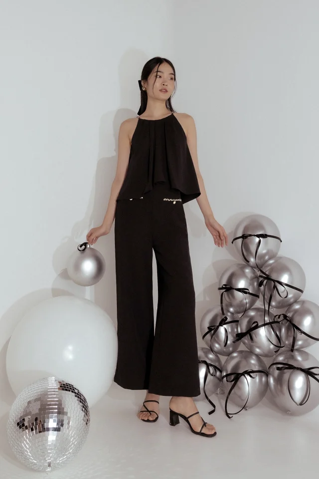 LAVITA VINTAGE CHAIN POCKET STRAIGHT LEG PANTS (BLACK)