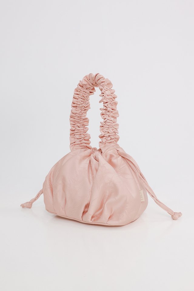 SERENITY FLORAL SATIN RUCHED DUMPLING BAG (PINK)