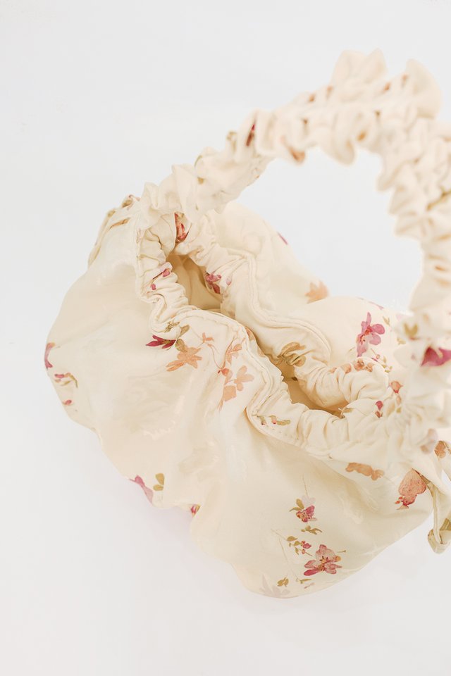 SERENITY FLORAL SATIN RUCHED DUMPLING BAG (FLORAL)