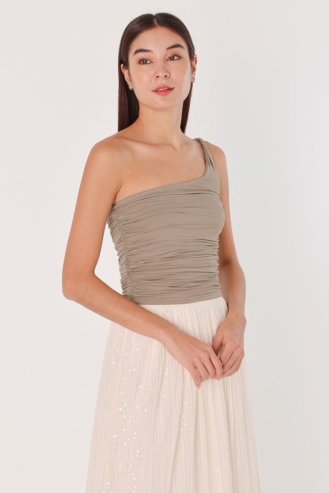 ALZA PADDED RUCHED TOGA TOP (TAUPE)