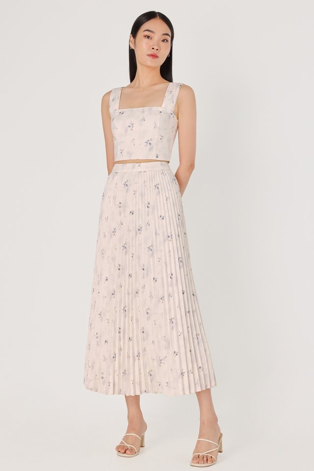 LILY FLORAL PLEATED MAXI SKIRT (LILAC GREY)