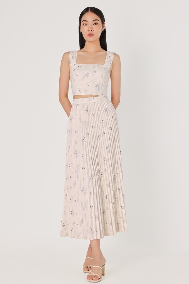 LILY FLORAL PLEATED MAXI SKIRT (LILAC GREY)