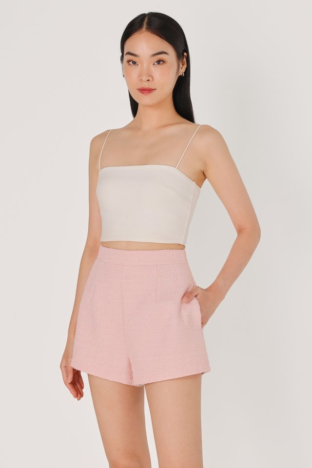 BRENA TWEED SLANT HEM SHORTS (PINK)